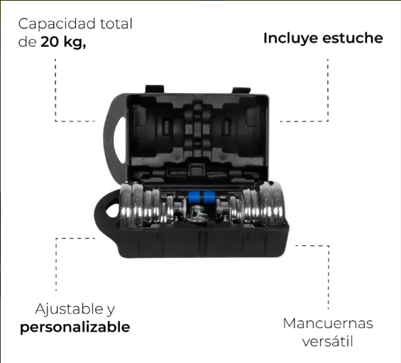 Kit De Mancuernas Pesas Con Barra Discos Ejercicio Gym 20kg Color Azul