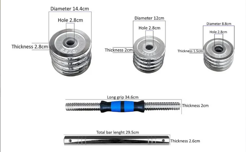 Kit De Mancuernas Pesas Con Barra Discos Ejercicio Gym 20kg Color Azul