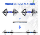Kit De Mancuernas Pesas Con Barra Discos Ejercicio Gym 20kg Color Azul