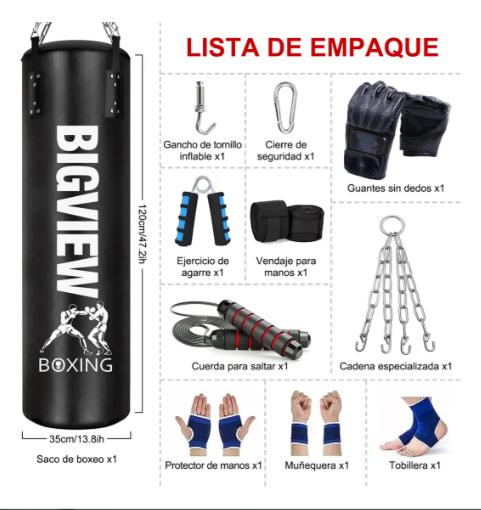 Bigview Saco de Boxeo Profesional 120 cm + Guantes
