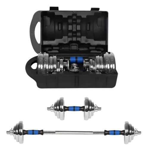 Kit De Mancuernas Pesas Con Barra Discos Ejercicio Gym 20kg Color Azul